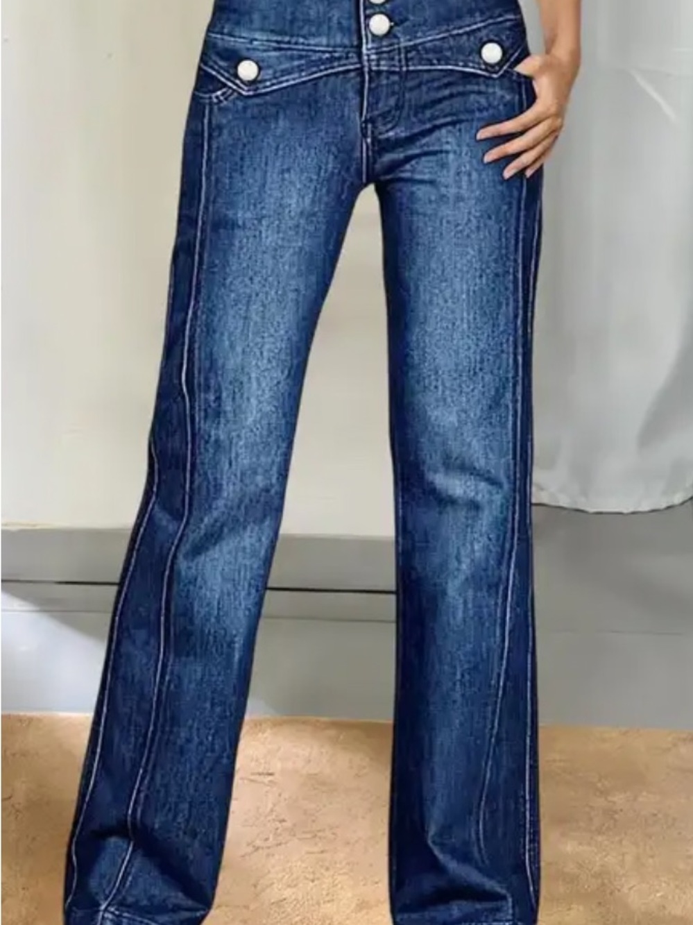 Flamingals Wash Seam Front High Rise Straight Leg Jeans